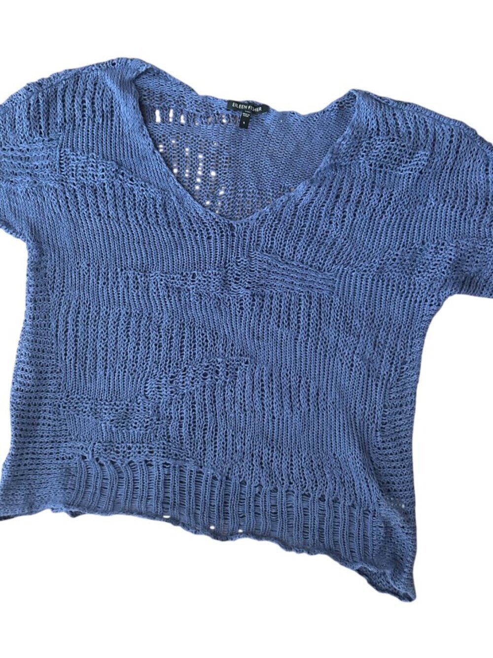 Eileen Fisher Blue Angel Cotton Metallic Stitch Crochet Sweater Top Size Small - Picture 2 of 13